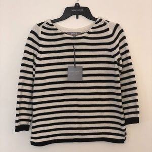 Marled Sweater Ivory Black Striped 3/4 length
